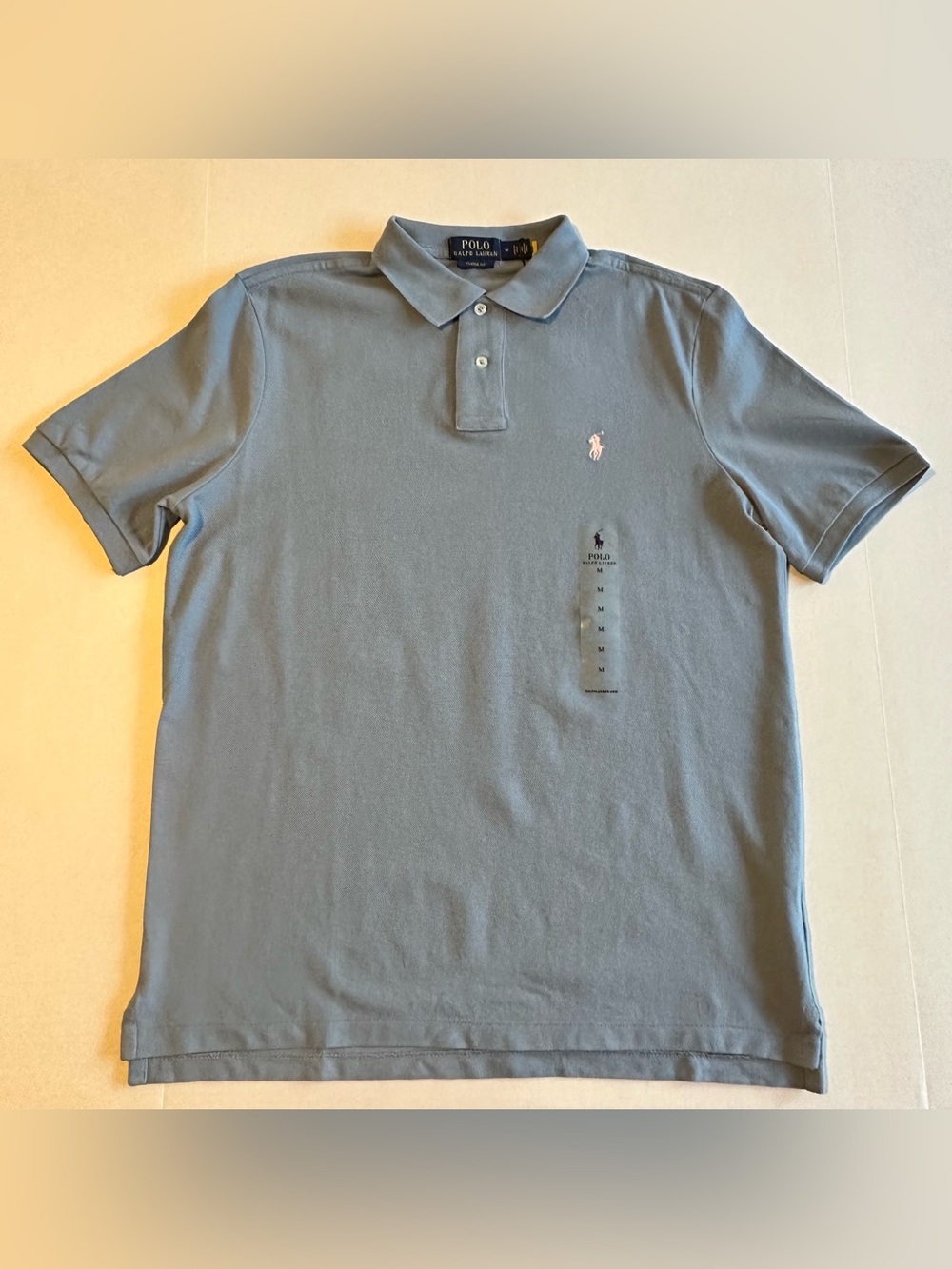 Ralph Lauren Men's Slate Blue Polo Shirt with Pink Pony classic size Medium NWT